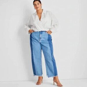 Future Collective Women's Long Sleeve Cropped Shirt Elastic Waist White